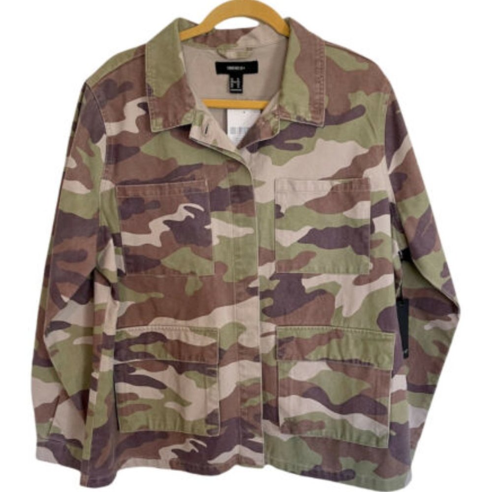 NWT Forever 21 Oversized Cotton Camouflage Shirt Jacket, Size Med and Large